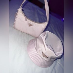 Prada bag and bucket hat